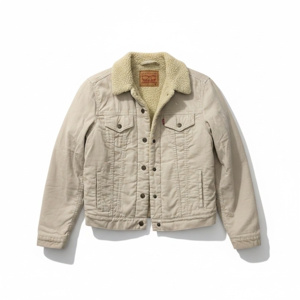 Levis Sherpa Lined Corduroy Trucker Jacket Tan Beige Women's Medium